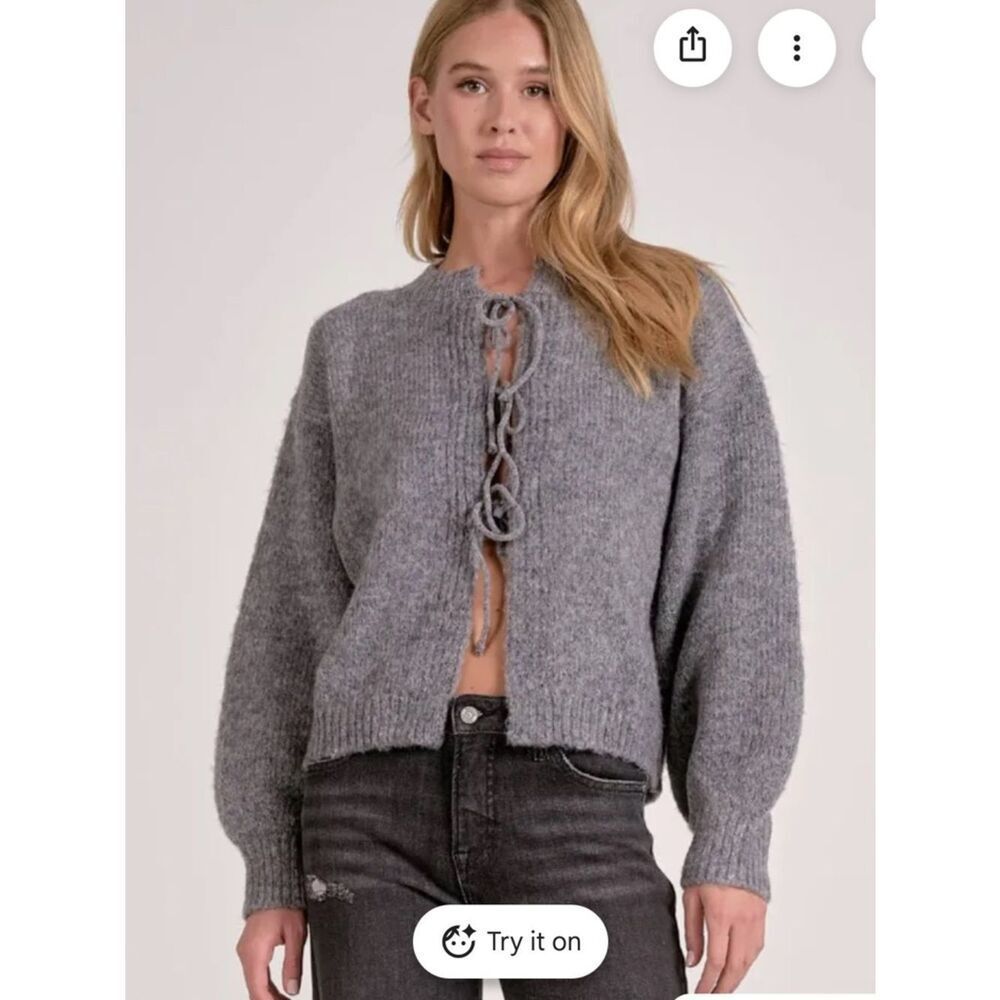 Elan Tie Front Cardigan Grey NWT MEDIUM